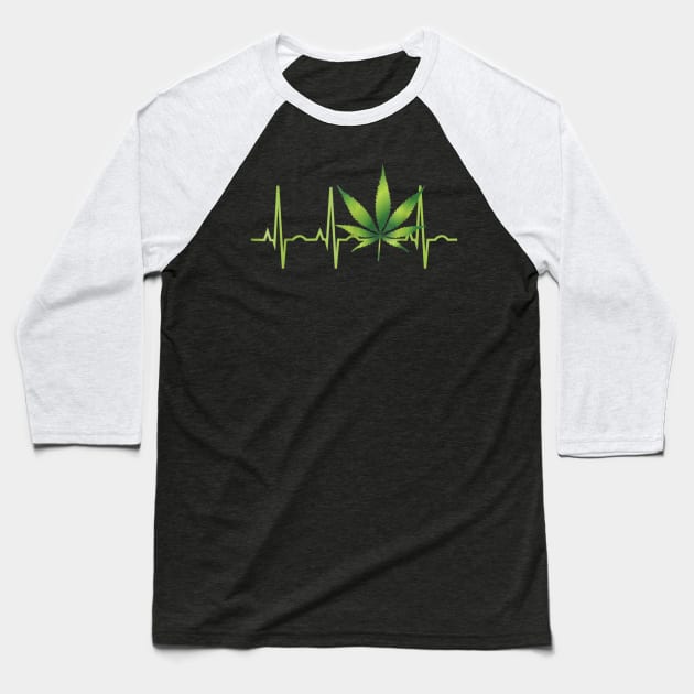 Weed Canabis Leaf Heartbeat Shirt Baseball T-Shirt by Bruna Clothing